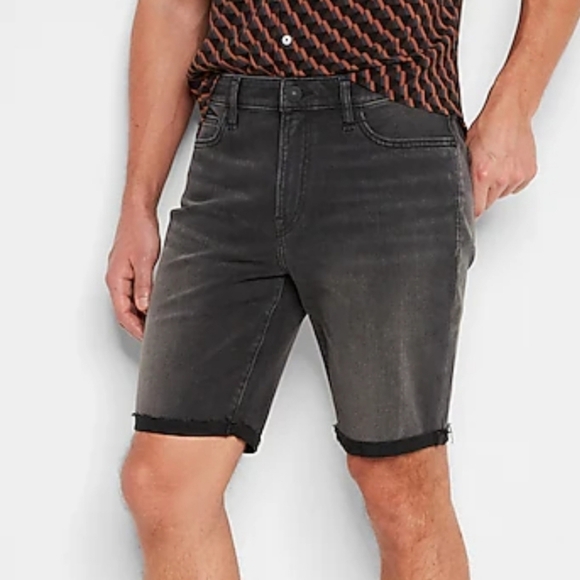 Express Slim Distressed Raw Hem White Temp Control Hyper Stretch Jean Shorts - Picture 2 of 13